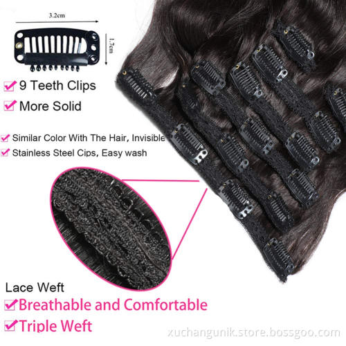 Wholesale Body Wave Curly 100% Raw Black Brazilian Human Remy Clip In Hair Extensions Seamless Indian Clip In Hair Extension